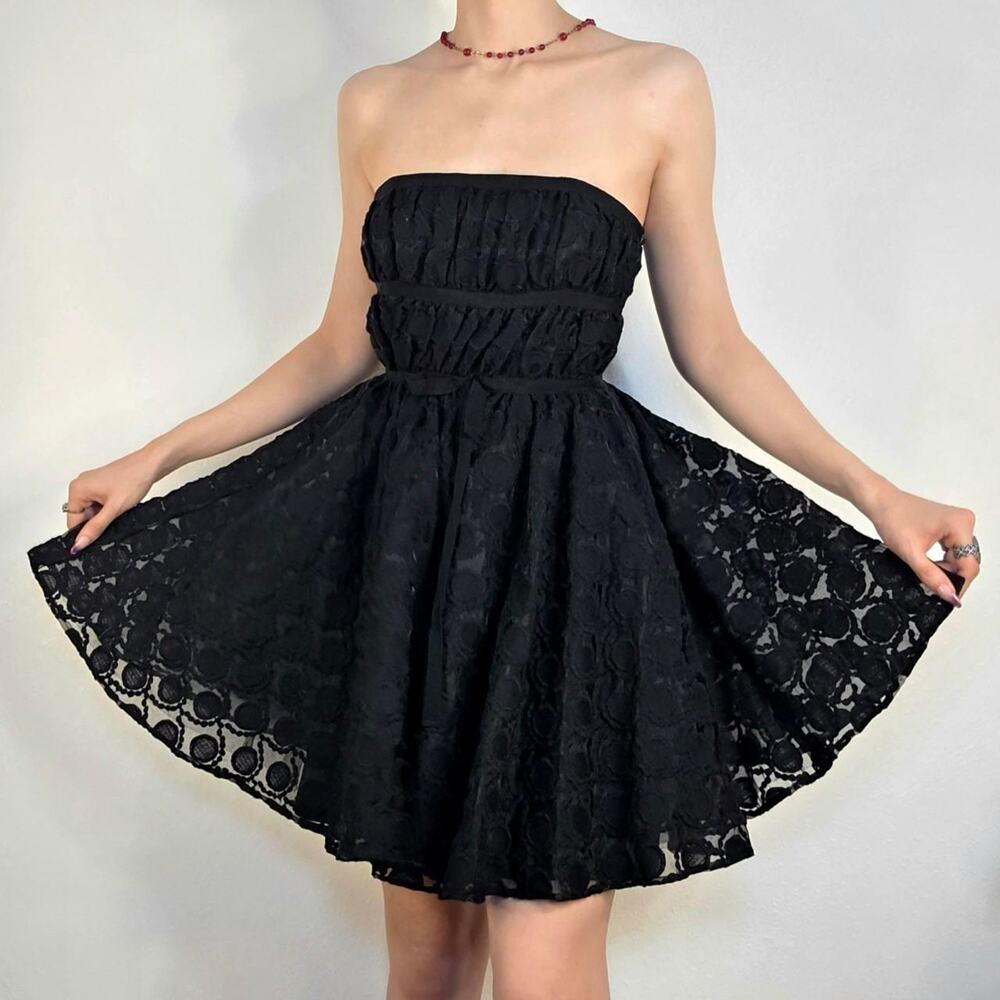 Lace Mini Dress Gothic Evening Black Strapless Lace Fit & Flare Party Romantic 2